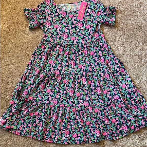 Lilly Pulitzer Dresses & Skirts - Lilly Pulitzer Blue and Pink Jodee Tiered Puff Sleeve Sundress